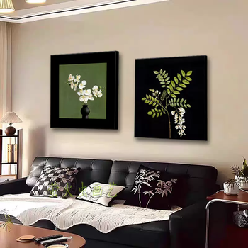 Yusen recalls the ancient flowers, living room decoration painting, antique style sofa background wall hanging painting, art high-end bedroom dining style b, black aluminum alloy frame, matte waterproof cloth pattern film, the whole price is a set of two pieces, 30cmx30cm, loss-making experience price
