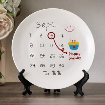 Qinkai ceramic plate cartoon character date name customized birthday gift anniversary special dinner plate for best friend 6-inch 15cm case c type | note time and name