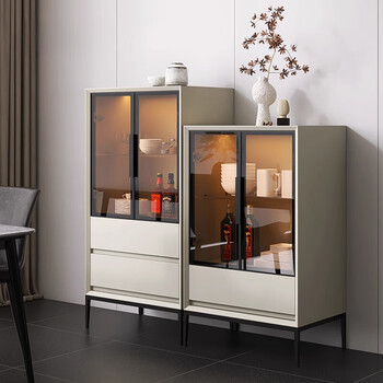 He jiagong italian minimalist multifunctional wine cabinet painted wall-mounted bowl and plate cabinet solid wood living room tea cabinet dining side high and low side cabinet 0.6m single drawer wine cabinet (italian rice gray paint) double door