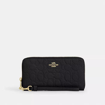 Coach women's long wallet, multiple card slots, built-in coin pocket, full zipper closure, mobile phone storage, black black
