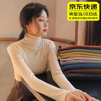 Yunshun solid color german velvet pile high collar bottoming shirt for women, autumn and winter velvet thickened long-sleeved bottoming top tights turtleneck bottoming shirt - apricot m