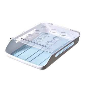Ascor roll-off egg storage box for refrigerator, fresh-keeping kitchen food-grade organizer holder, drawer-type artifact, sea blue - single layer, automatic sliding design, bottom cushioning soft rubber