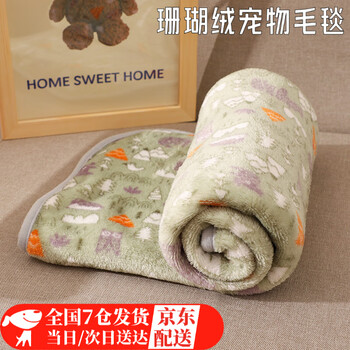 Zhewei cross-border pet blanket for autumn and winter to prevent colds and keep warm for sleeping, puppy coral velvet quilt, dog supplies, green forest 1 piece 60*40