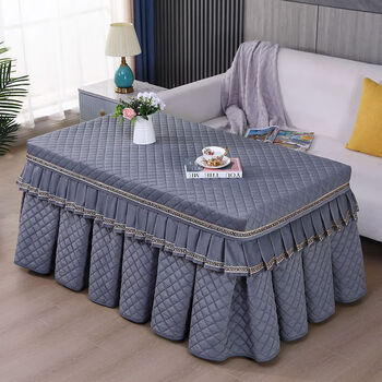 Retro style fire cover rectangular thickened lamb velvet electric stove cover coffee table tablecloth cover electric heater quilt fire cover retro puff velvet folded gray 138*80*68 high //with leather cover, table not included