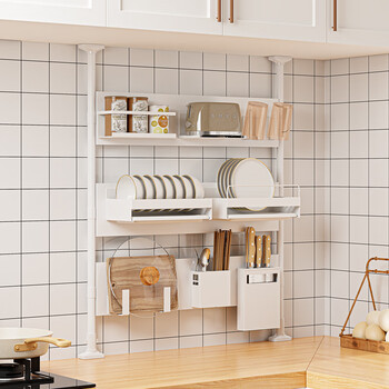 Magnetic ceiling and floor-to-ceiling kitchen shelves can be freely matched with cabinets, dishes, drains, and window sill storage racks. the following is the main rack, which needs to be used with accessories.