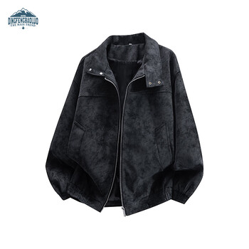 Dingfengbaoluo american imitation suede jacket men's autumn matte high-end casual loose retro jacket dx06 black xl