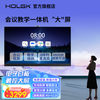 Holgk 120-inch touch smart screen video conferencing tablet all-in-one machine built-in camera/microphone removable multimedia electronic whiteboard writing teaching screen projection tv 65-inch win10/8+512g wall mount touch pen
