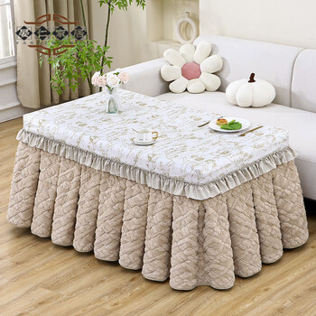 Selection of japanese brands. heating table rectangular table cover, waterproof and oil-proof, no-wash stove hood, thickened electric taffeta pine cone ab style, cream apricot (french waterproof leather cover + soft waxy double-sided velvet skirt, length 150*width 80*height 68, coffee table with heightened grill hood
