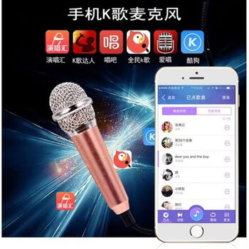 Aseblarm mini microphone mobile phone small microphone national karaoke microphone headset all-in-one singing artifact rose gold plug-in headphone version free sponge cover