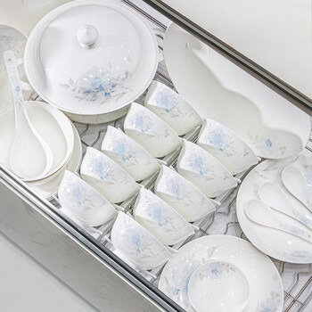 Mornenjoy high-looking tableware set home 2026 new ceramic tableware set bowls and chopsticks bowls and plates moving housewarming mornenjoy genuine moon white wind clear large soup bowl 31 pieces