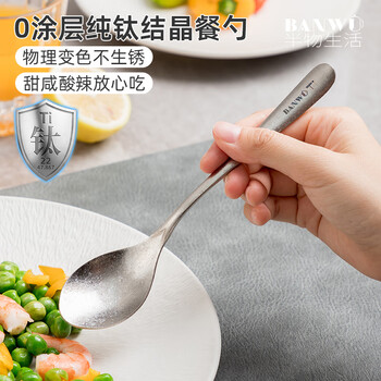Half life pure titanium spoon outdoor spoon children's table spoon student table spoon high temperature resistant spoon household spoon long handled porridge spoon