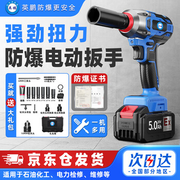 Explosion-proof electric wrench lithium battery rechargeable upgraded high-torque impact wrench brushless multi-function electric wind cannon 20v/5.0ah blue ypex-dbs/5.0cgb 2 batteries 1 charge