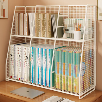 Desktop bookshelf storage rack student dormitory desk book storage shelf book stand desk multi-layer file rack white double layer large