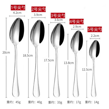 Thick stainless steel spoon, commercial household restaurant sharp spoon, small coffee spoon, children's spoon for eating, no. 1 sharp spoon, about 20cm long, one pack