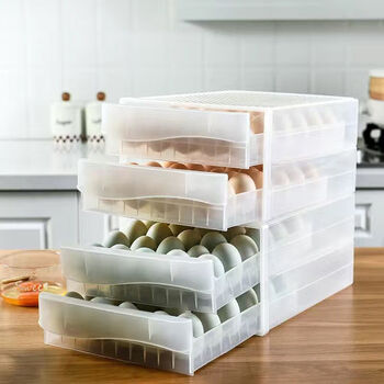 Sailoto egg storage box uses 30 drawer-type household egg storage boxes to store fresh eggs. 2 2-layer drawer-type egg boxes can hold 120 eggs.
