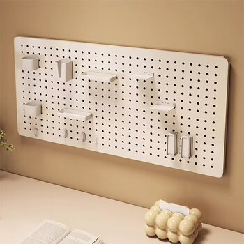 He jiagong metal punch-free hole board storage rack hook accessories wall magnetic hanging board student desk wall storage rack accessories 11-piece set cream white length 80cm high 40cm stable load-bearing