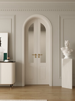 Light luxury customized antique french arc-shaped bedroom door internet celebrity solid wood room door painted arched double door white solid wood laminated paint