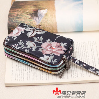 Kingtrip clutch women's middle-aged and elderly coin purse fabric long small purse mini coin bag handbag floral cloth mobile phone bag navy blue ink flower