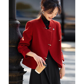 Mohan yimei new chinese style national style stand collar small fragrant style short jacket 25 winter new style asymmetric placket jacket