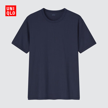 Uniqlo men's airism cotton blended round neck t-shirt air short sleeve 444126 454315 454315/69 navy blue s