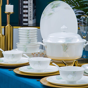 Yunzhihe bowl set bowl and plate tableware set bowl and chopsticks underglaze colored ceramic bowls and plates light luxury simple bowls and dishes housewarming gifts flowers and spring 12-piece plate with soup bowl