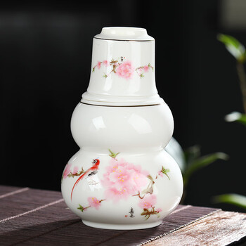 Miaopule jingdezhen hot wine kettle old-fashioned one pot two cups ceramic wine warmer antique wine set yellow wine white wine cup warm wine kettle water point peach blossom - two liang gourd warmer wine kettle