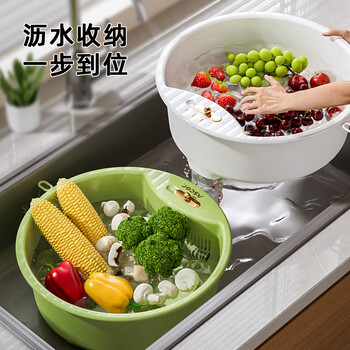 Ascor kitchen sink drain basket kitchen household multi-purpose thickened plastic round drain artifact for washing fruits and vegetables, ivory white-1 pack, large capacity, quick draining