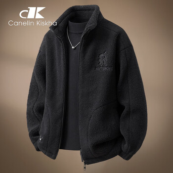 Canelin kiskha lamb velvet jacket men's autumn and winter 2025 new trendy brand second cotton thickened warm particle velvet men's quilted jacket black l