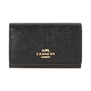 Coach key case 10 gold letter logo snap buckle leather coin purse key bag women's black black