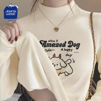 Jeanswest club jeanswest double-sided velvet bottoming shirt for women 2025 plus velvet upgraded new style with brushed skin-friendly slim long-sleeved t-shirt