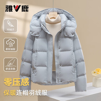 Yalu down jacket women's winter new style fluffy, soft and warm hooded short puff fashionable thickened jacket for little people blue s recommended within 120 catties