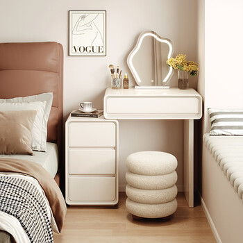 Simple story solid wood dressing table bedroom small apartment dressing table dressing table drawer cabinet integrated modern simple 2025 new table 60cm table + 30cm drawer cabinet + cloud mirror + donut stool