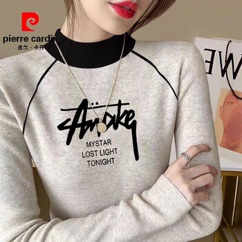 Pierre cardin printed half turtleneck bottoming shirt for women, slim fit 2026 autumn and winter, can be worn inside and outside, unique and beautiful contrasting color splicing top, half turtleneck, contrasting color long sleeves-akwg 2xl 135-150 catties