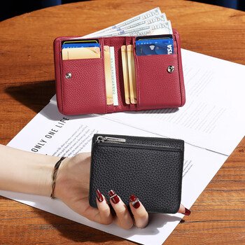 Sefulun (seefulun) short folding wallet with genuine leather inside and outside, first-layer cowhide, multi-card slots, document bag, anti-degaussing coin purse, black - genuine leather inside and outside, double money slots