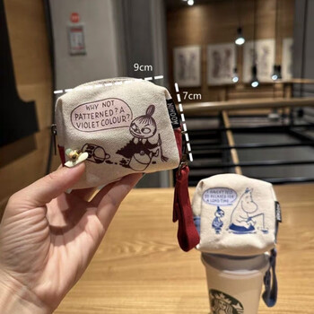 Fuyan cute cartoon mini canvas zippered coin purse headphone bag hand cosmetic bag lipstick key small item storage bag red (storage bag)