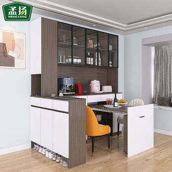 Mengyang sideboard wine cabinet shoe cabinet retractable folding table integrated wall small apartment living room dining table kitchen storage cabinet foyer cabinet + 180 dining table cabinet-glass door style