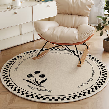 Rocking chair special floor mat round bedroom living room balcony chair carpet office computer recliner swivel chair foot pad round light luxury floor mat丨diameter 80