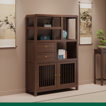 Ruirong solid wood new chinese zen style storage rack tea table tea side cabinet tea shelf living room side cabinet green plant display stand walnut color left cabinet length 80*depth 34*height 120 width 80*depth 34*height 120