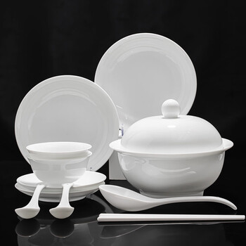 Yichen 2026 jingdezhen bowl and dish set pure white high-value high-temperature underglaze color first-class high white porcelain tableware set housewarming ruyubai-4 people 34 pieces with soup pot