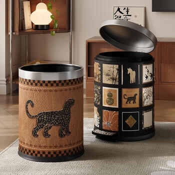 Meisd medieval style trash can for home use 2025 new style living room light luxury high-end american retro bedroom high-looking foot pedal style stainless steel barrel leopard 10l thickened stainless steel lid