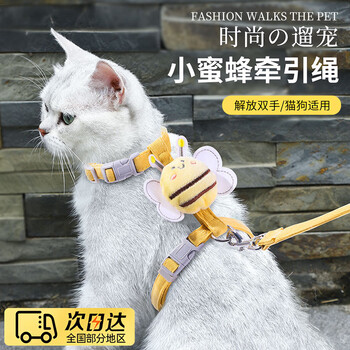 Tmjd miss cat traction rope to prevent escape from going out special i-shaped vest for small cat walking rope adjustable cat chain chest and back yellow little bee s size recommended 2-8 catties