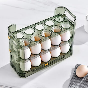 Yukajue's new refrigerator egg storage box three-layer home kitchen egg rack crisper refrigerator side door can be flipped for storage refrigerator side door egg box can hold 30 eggs pp white