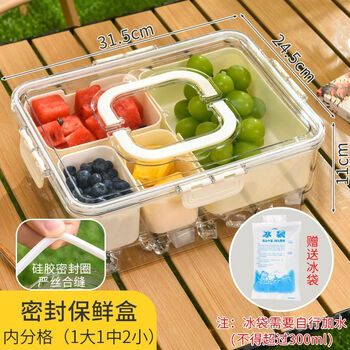 Raf core snack box, box for storing snacks, refrigerator storage, portable portable large crisper box, snack fruit sealing box, office portable heightened crisper box (1 large, 1 medium, 2 small compartments) with ice pack included