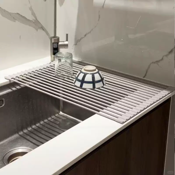 Yusenyi sink sink drain rack dish rack kitchen storage rack foldable and portable rag wash basin storage layer elegant gray (large size 52x33) high temperature resistant 40 catties load-bearing food grade silicone