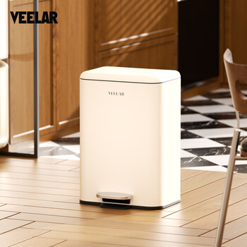 Veelar living room trash can household new retro style kitchen foot pedal with lid large large capacity high appearance 13l cream white-retro arc cover