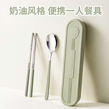 National style stainless steel chopsticks and spoons set portable three-piece tableware set for office workers to carry out for one person 316 portable three-piece set chopsticks and spoon box