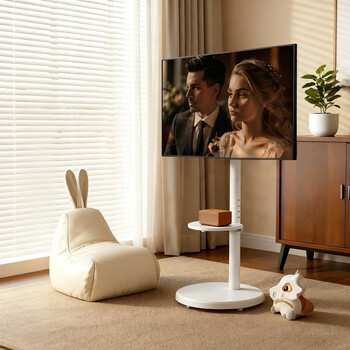 Beishi mobile tv stand floor-standing liftable girlfriend rack lazy bedside vertical computer stand monitor stand horizontal and vertical screen 360-degree rotating tv stand 10-32 inches pearl white/360 rotation/storage tray