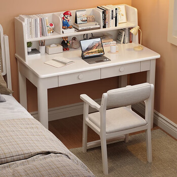 Guanze solid wood desk home bedroom writing desk with bookshelf integrated computer desk 5004# white 1m