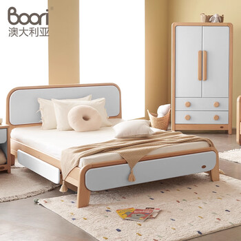 Boori belen imported all solid wood bed 1.2m children's bed boys and girls bed european beech single bed 1.5m double bed 1.35*2m blueberry color single bed