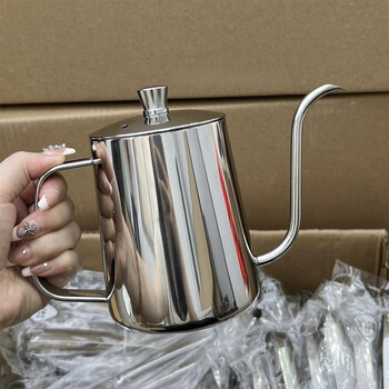 Mozhou german quality stainless steel hanging ear coffee hand brewing kettle, thin mouth large 600ml gooseneck kettle, vertical and even hand brewing kettle 600ml 04 stainless steel